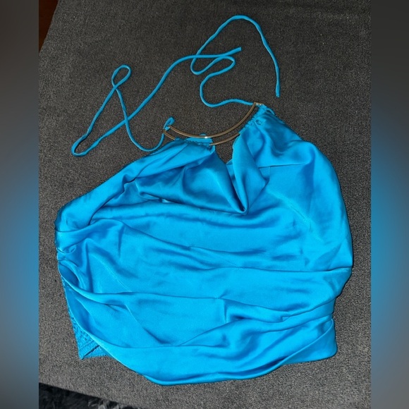 Y2K Shimmery Blue Halter Top — DO+BE Tie Back 90s Clubwear - Picture 1 of 3